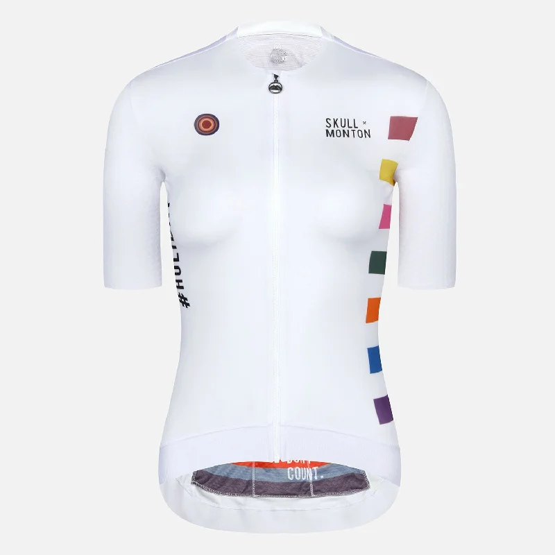 Skull Monton Cycling Jersey Womens Holiday II White Pink Jersey Tee