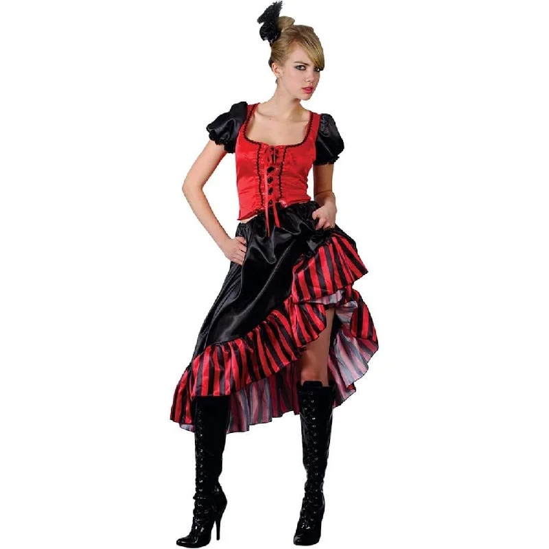 Womens Can Can Saloon Girl Fancy Dress Halloween Costume Boatneck Modish Everyday