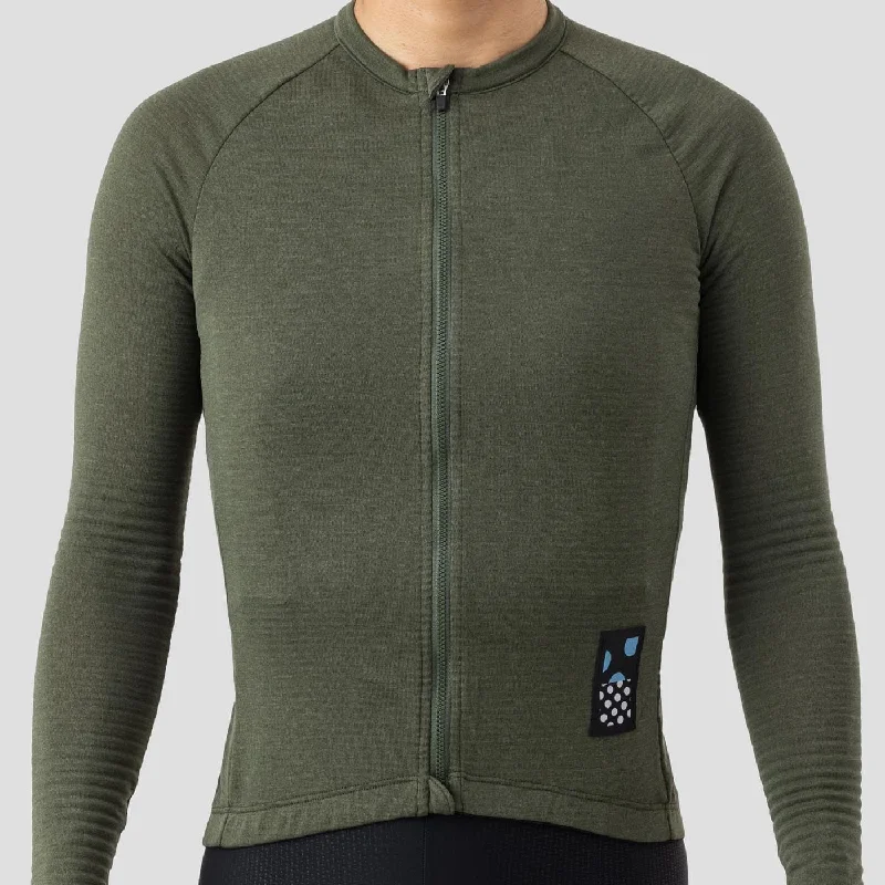 Women's Long Sleeve Micro Grid Jersey - Olive Luxury Jersey Tee