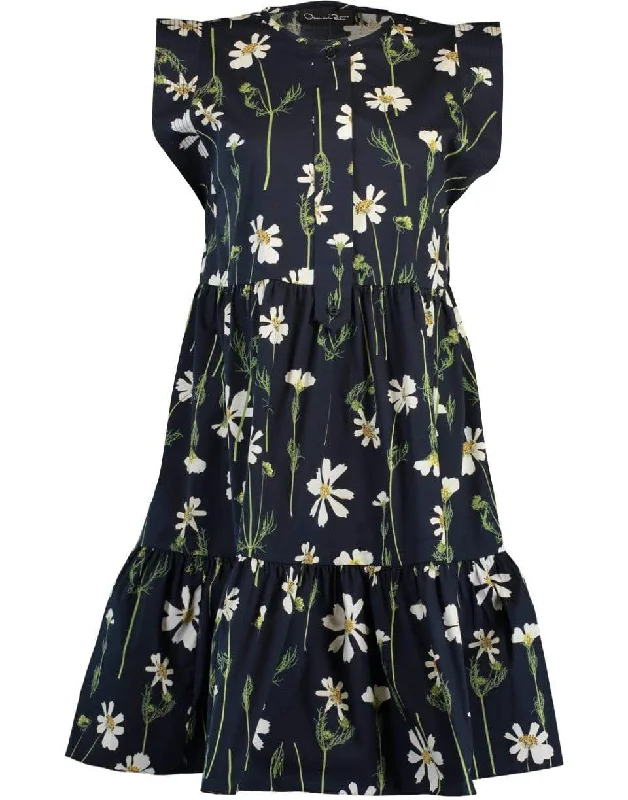 Navy Cap Sleeve Drop Waist Floral Dress Tunics Seasonal trendy