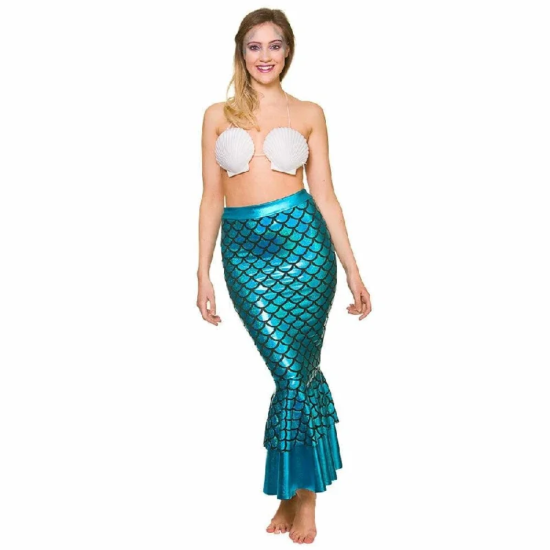 Long Blue Mermaid Skirt Fish Scales Tail Fancy Dress Costume Tunics Trendy modern