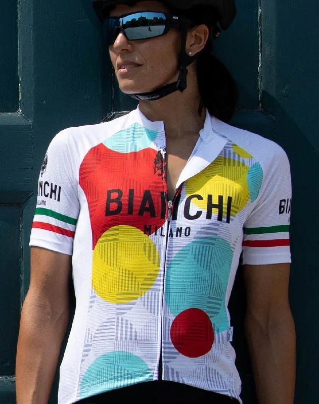 Bianchi Milano Ancipa Women's Cycling Jersey (White / Multicolor) XS, S, XL Textured Jersey Blouse