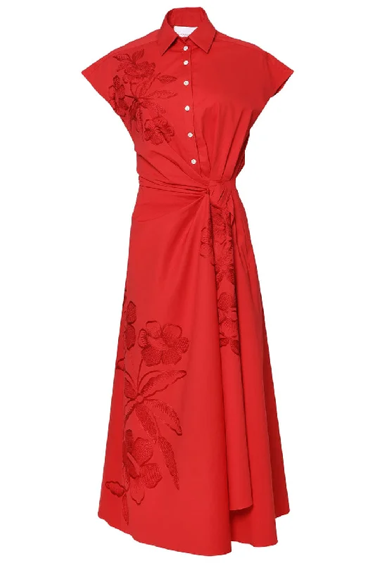 Embroidered Cap Sleeve Side Knot Dress Tunics Versatile all-occasion