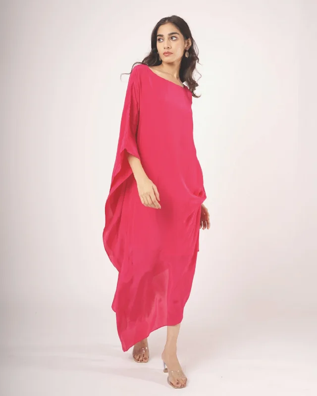 Hot Pink Draped Kaftan Dress Tunics Chic fashionable