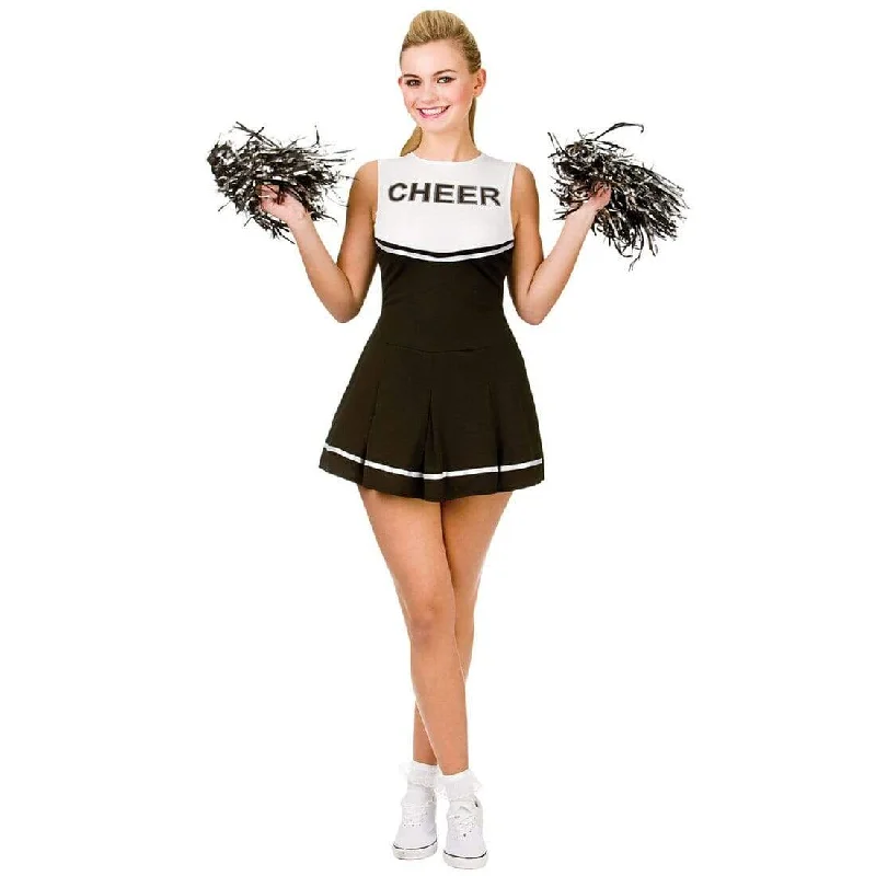 Womens Cheerleader Black/White Fancy Dress Halloween Costume Casual Short Summer