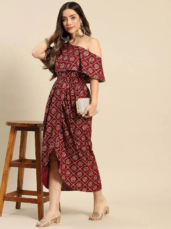 One Shoulder Yoke Overlap Printed Dress-Tp0434Rp39-S Tunics Business professional