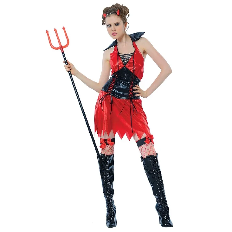 Womens Hellfire Devil Halloween  Red Fancy Dress Costume Tunics Stylish elegant