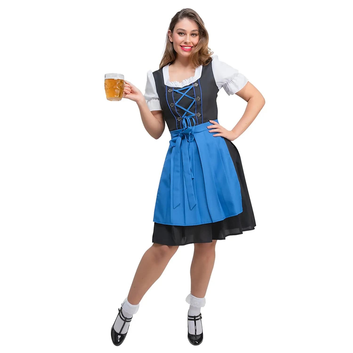 Bavarian Dirndl Dress Blue Apron Beer Festival Quality Costume Tunics Bridal satin