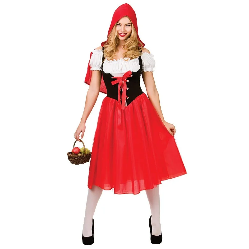 Womens Red Riding Hood Fancy Dress Halloween Costume Shift Classic Vintage