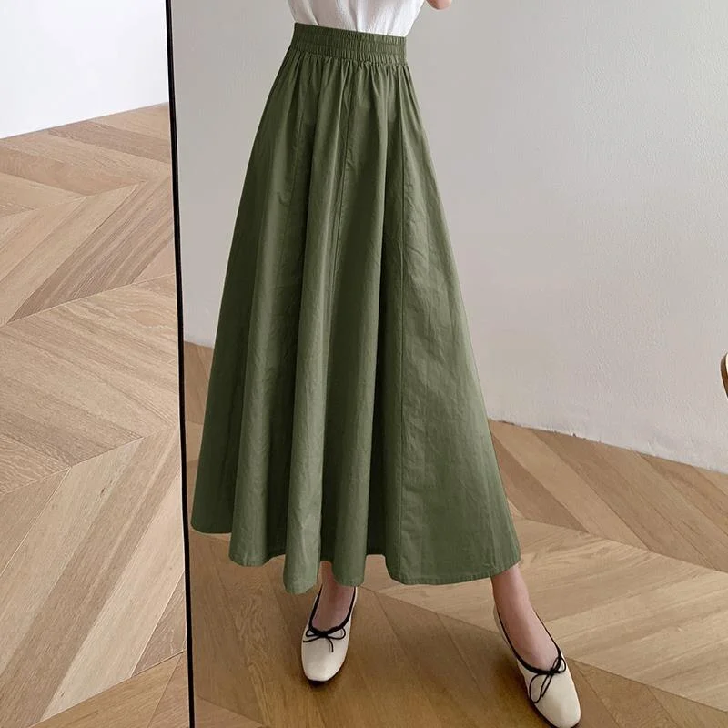 Vintage Summer Skirts Women High Waist Solid Midi Skirt Female linen skirt relaxed