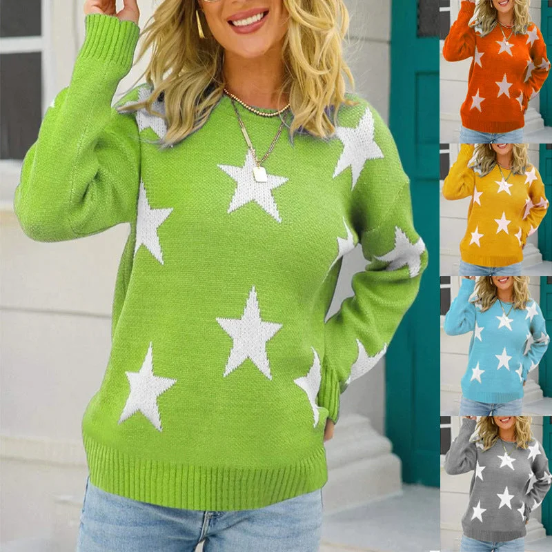 Vireous Five-Pointed Star Casual Women's Sweater Open Front Closed Front Wrap Front