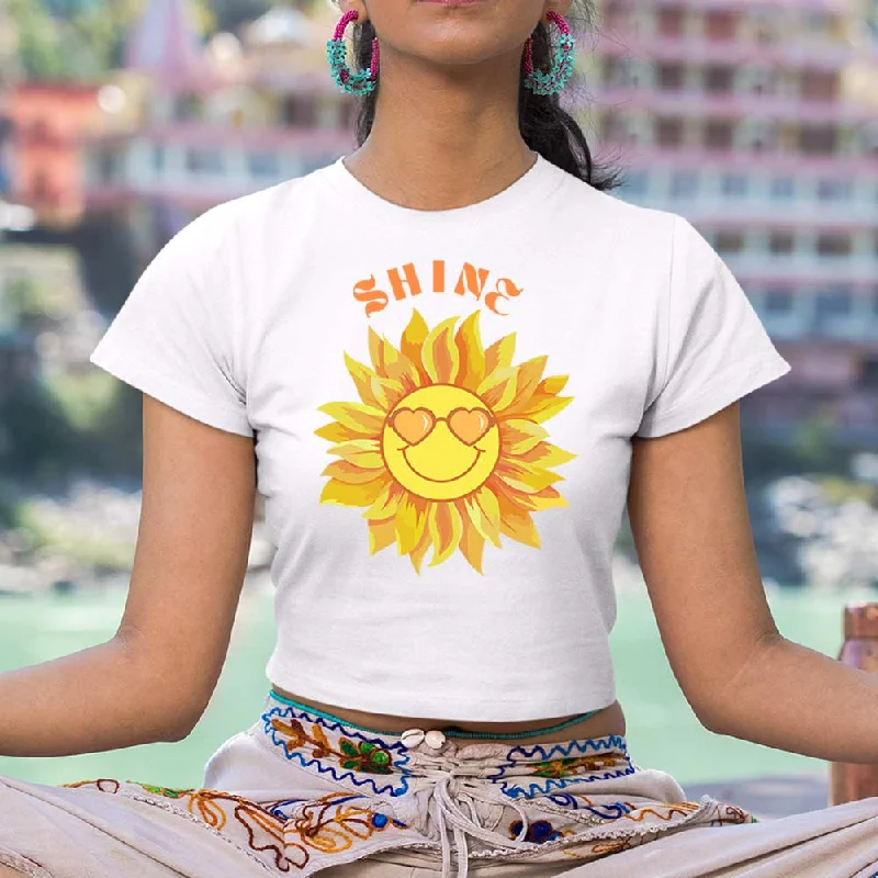 Shine sunflower crop top for women's fashion Collared Crew Neck Turtle Neck