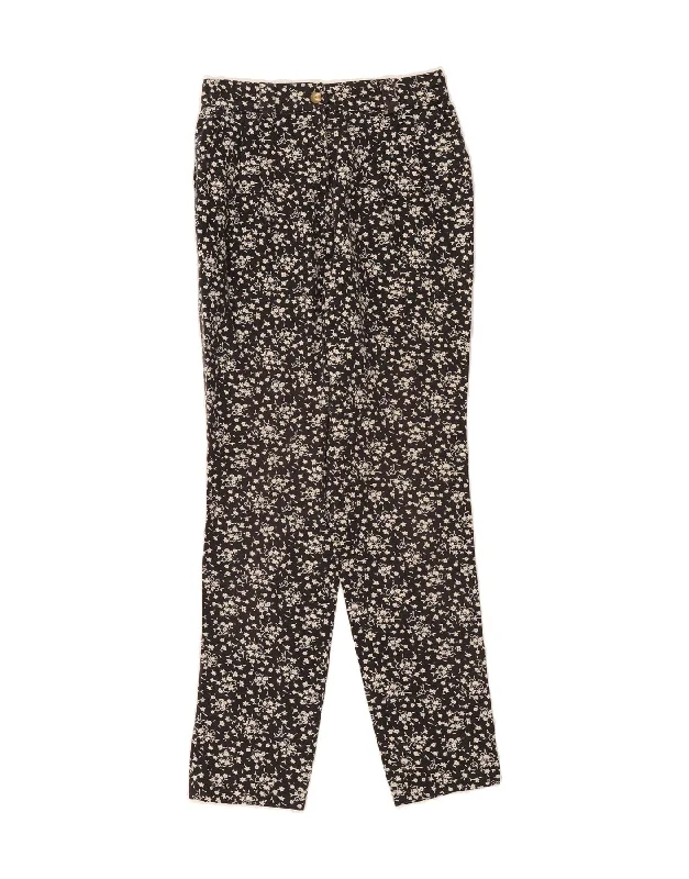 LES COPAINS Womens Slim Chino Trousers UK 0 2XS W23 L27 Black Floral Trousers Recommended Stylist