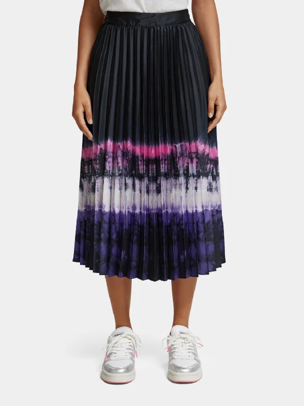 Printed pleated high-rise midi skirt patchwork skirt art