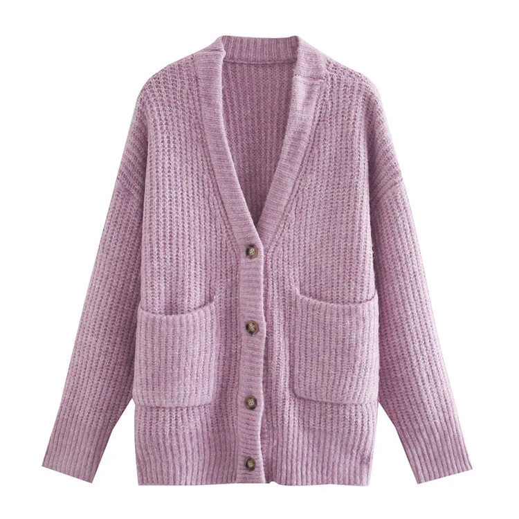 Women's Lazy Knit Patch Pocket Sweater Coat Layered Multi-layer Single Layer