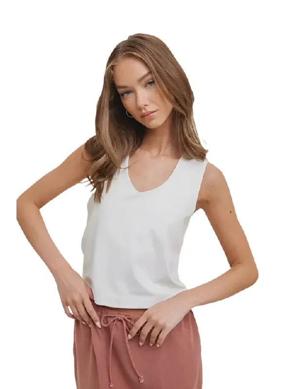 Smoothing Nylon-Spandex Relaxed Crop Top Front Pockets Side Pockets Patch Pockets