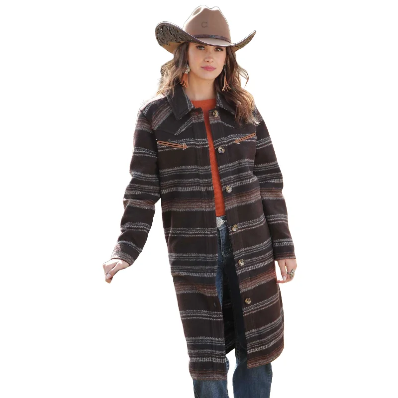 Cruel Denim Ladies Aztec Printed Brown Multi Colored Knitted Sweater Duster CWJ7454002 Herringbone Houndstooth Plaid