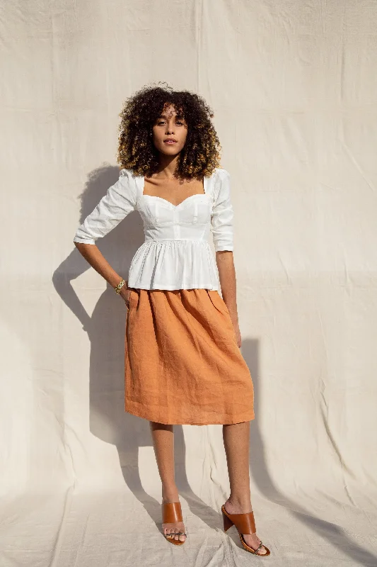 Beth Skirt / Terracotta Linen cashmere skirt rich