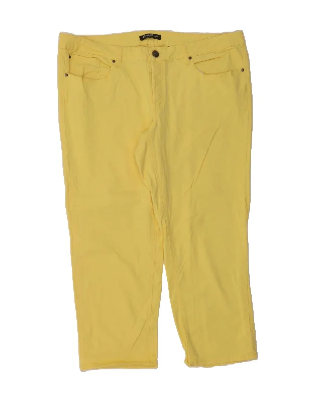 EDDIE BAUER Womens Slim Capri Trousers US 16 2XL W38 L25 Yellow Cotton Trousers Exclusive Limited