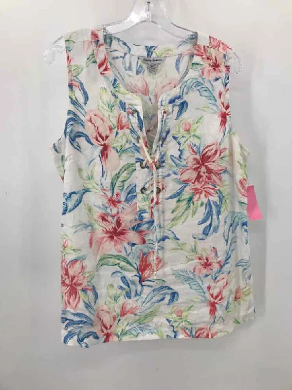 Pre-Owned Tommy Bahama White Size Medium Floral Tunic Tank Top lime green tank