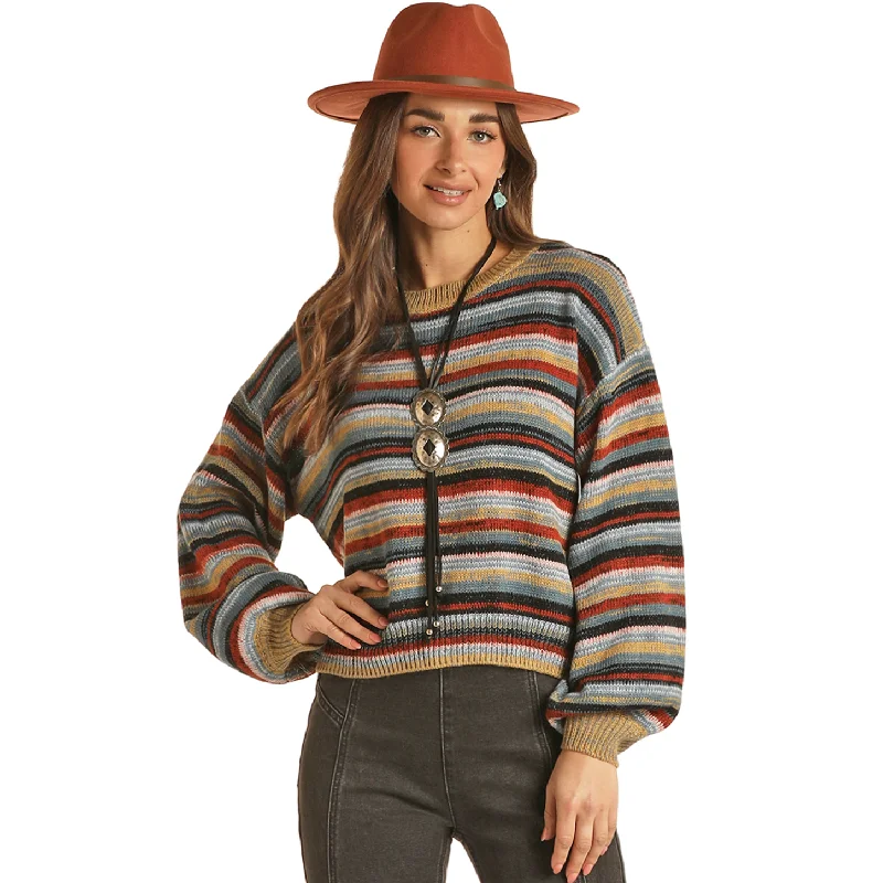 Rock & Roll® Ladies Multicolor Stripe Sweater RRWT32R03X-97 Open Front Closed Front Wrap Front