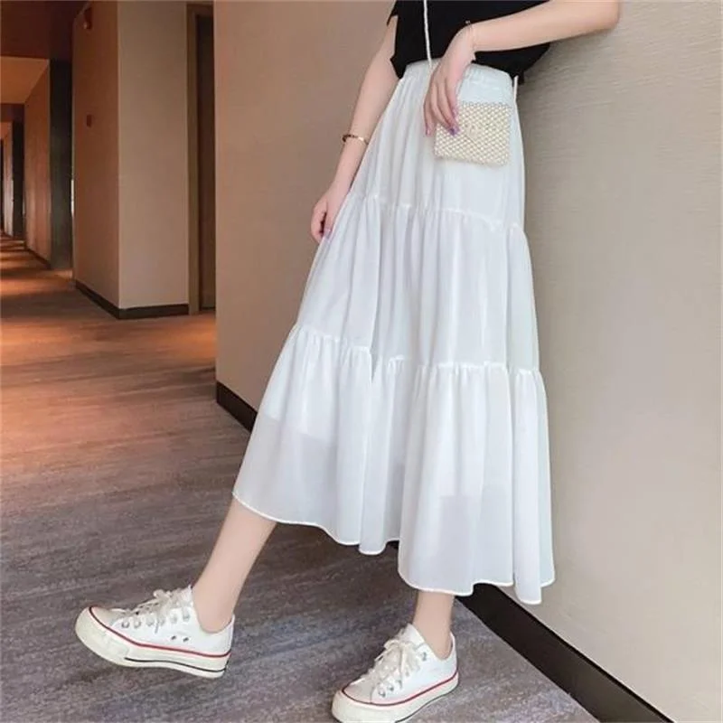 Chiffon Skirts Women Vintage High Waist Elastic wool skirt breathable