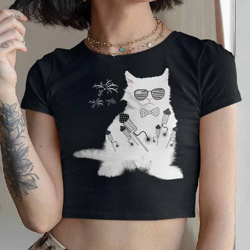 Cat Graphic Print Crop Top for Ladies fashion, lioness-love.com Wool Fabric Cashmere Fabric Tweed Fabric