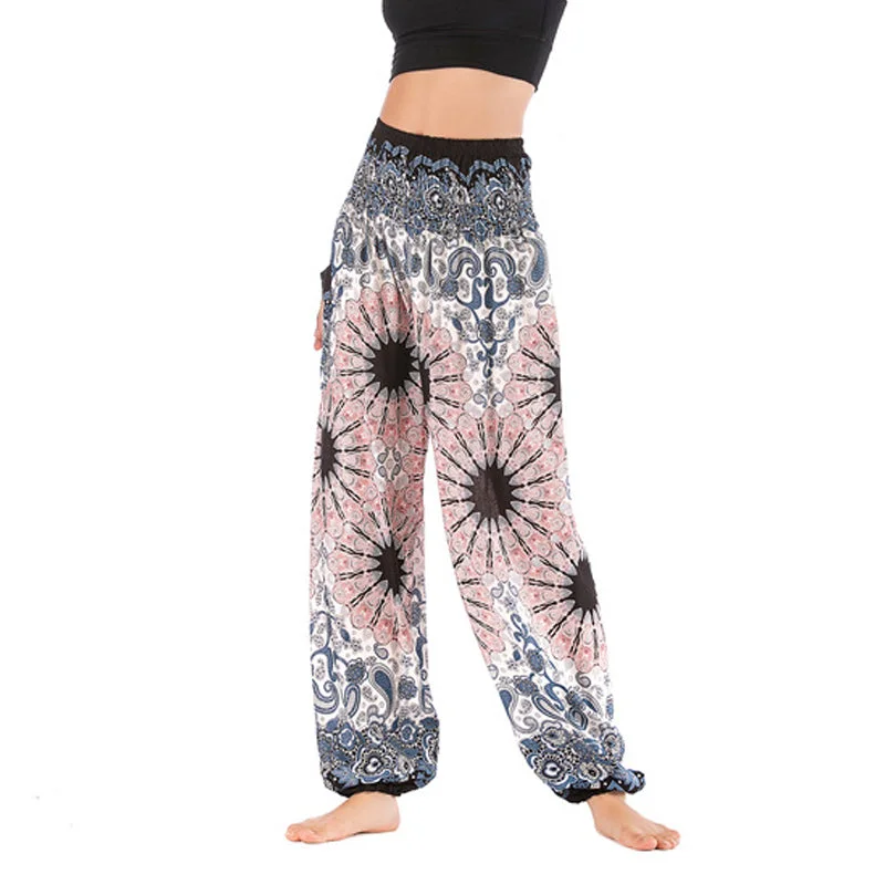 Buddha Stones Geometric Mandala Pattern Loose Harem Trousers High Waist Women's Yoga Pants Trousers Essential Wardrobe