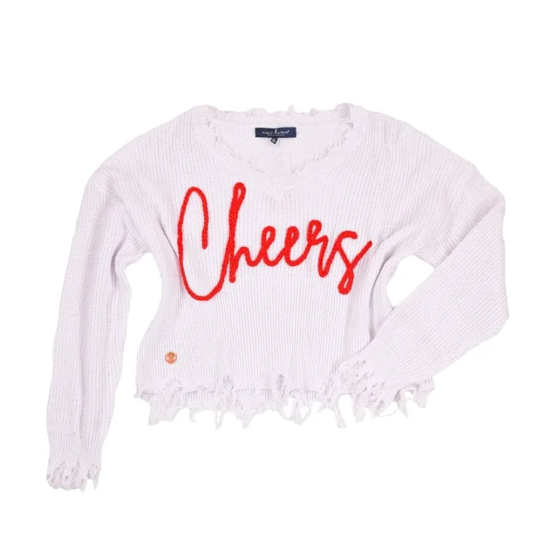 Simply Southern Ladies Cheers White Sweater 0224-SWTR-KNT-VNCK-CHEERS Print Jacquard Patchwork