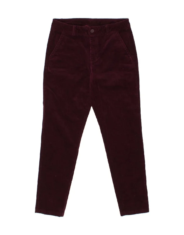 VINTAGE Womens Slim Corduroy Trousers EU 36 Small W28 L28 Burgundy Cotton Chinos Cotton Straight Leg