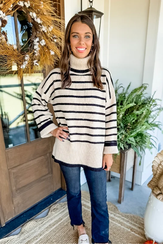 Mud Pie Dunn Striped Sweater in Tan Terry Terry Cloth Terry Knit