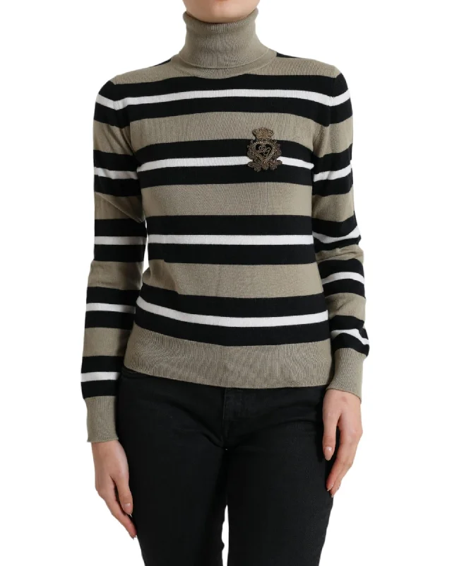 Dolce & Gabbana Striped Turtleneck Sweater Silk Blend Satin Velvet