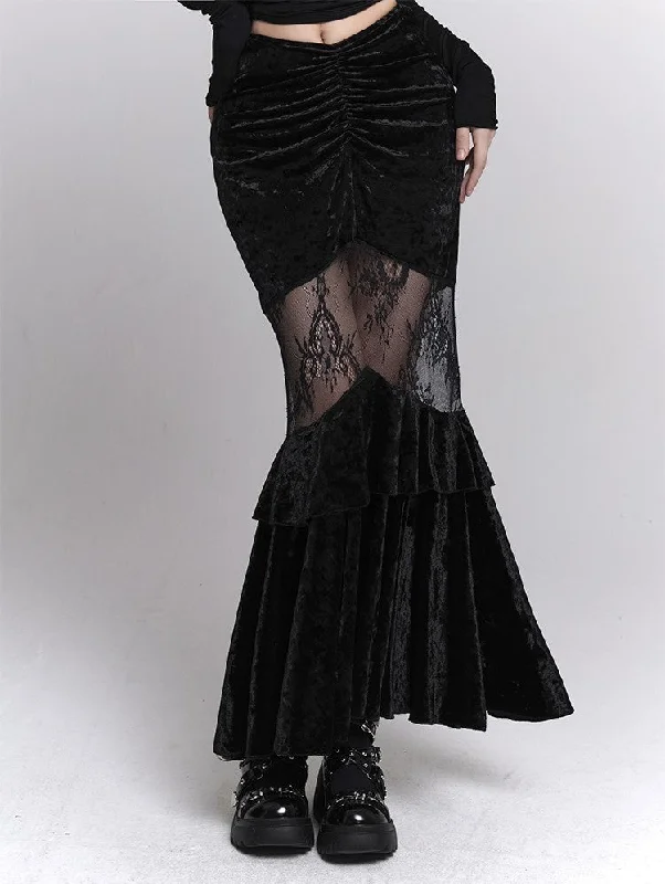 Velvet Fishtail Long Skirt LAD0029 flowy skirt hem