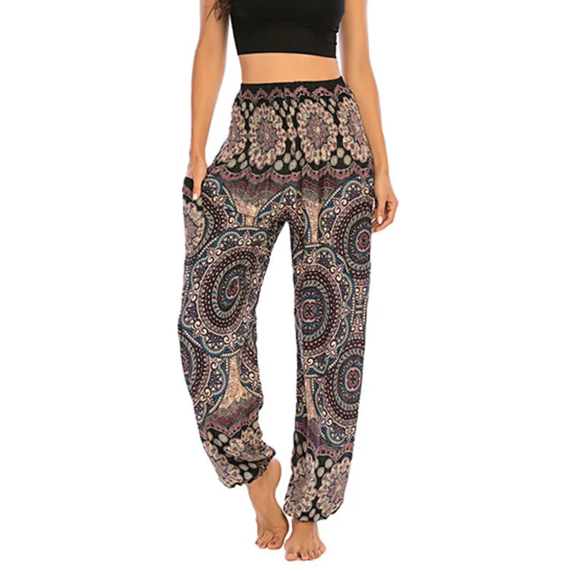 Buddha Stones Boho Loose Round Geometric Pattern Harem Trousers Women's Yoga Pants Trousers Handmade Artisanal