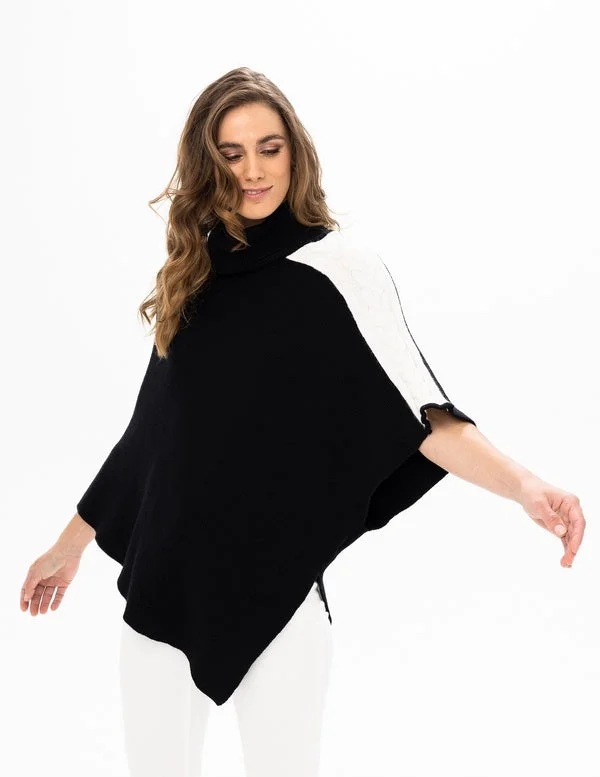 Renuar Knit Sweater Poncho R6873-3391-BLKCOM Black Combo Wool Sweater Cotton Sweater Cashmere Sweater