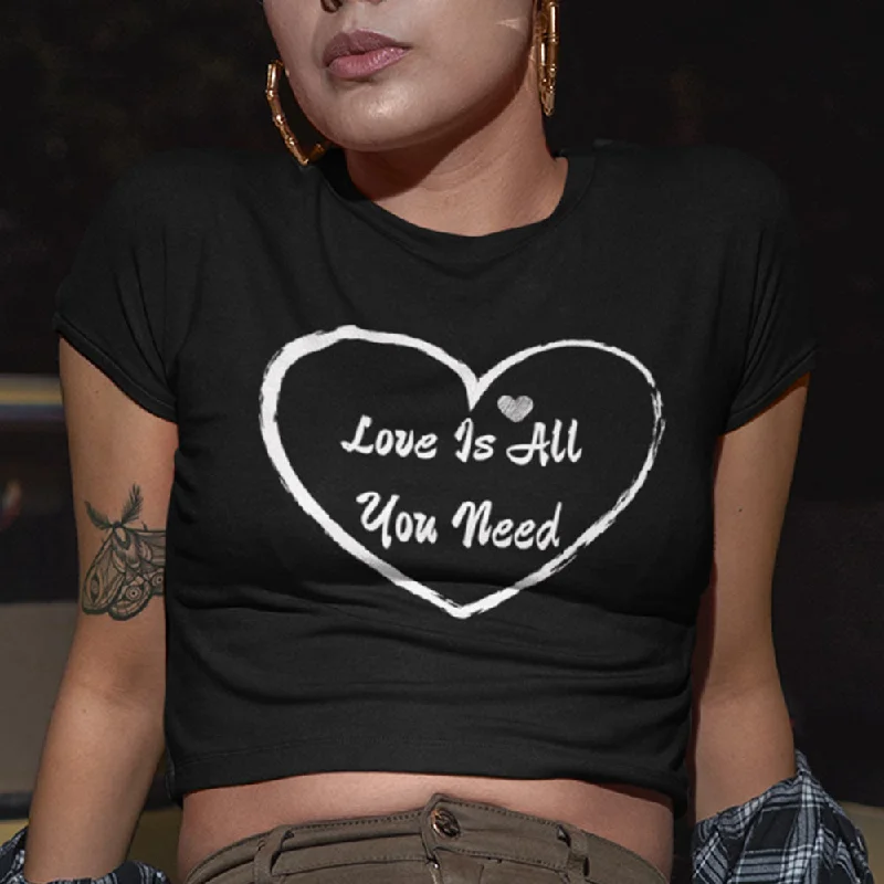 Love Is All You Need Print Crop Top for Women, lioness-love Elasticated Padded Insulated