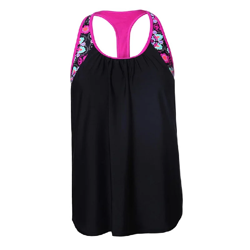 Maxbell Women Modest Tank Top Swimwear Floral T Back Vest Tankini Tops M Black playful tank top