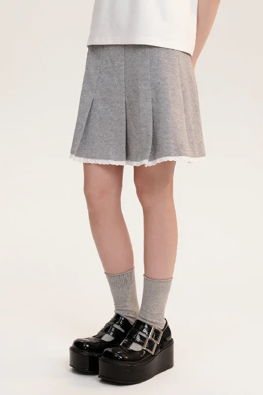 Lace Gray Pleated Skirt AOO0013 velvet skirt luxury