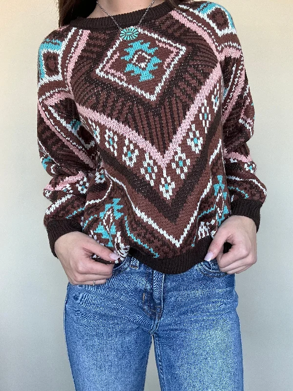 Final Sale  ✨ Diamond Chocolate Aztec Sweater Mesh Fabric Canvas Fabric Denim Fabric