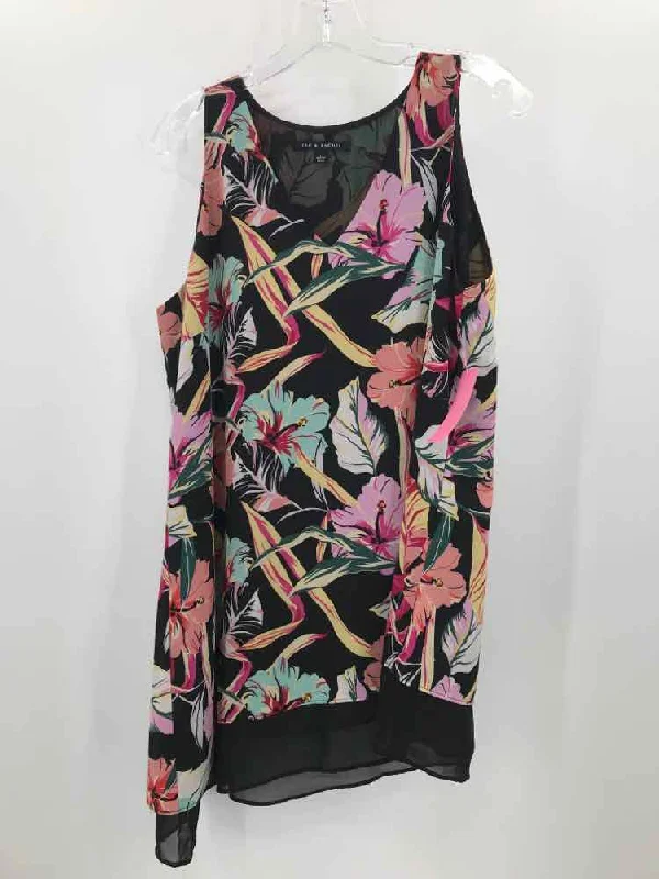 Pre-Owned Zac & Rachel Black Size Large Floral Tunic Tank Top sheer tank top