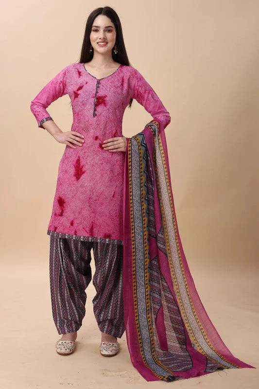 Women's Pink Cotton Blend Embroidered Kurta With Trouser & Dupatta  (Semistitched (SKD) ) - Aastha Fashion Trousers Office Stylish