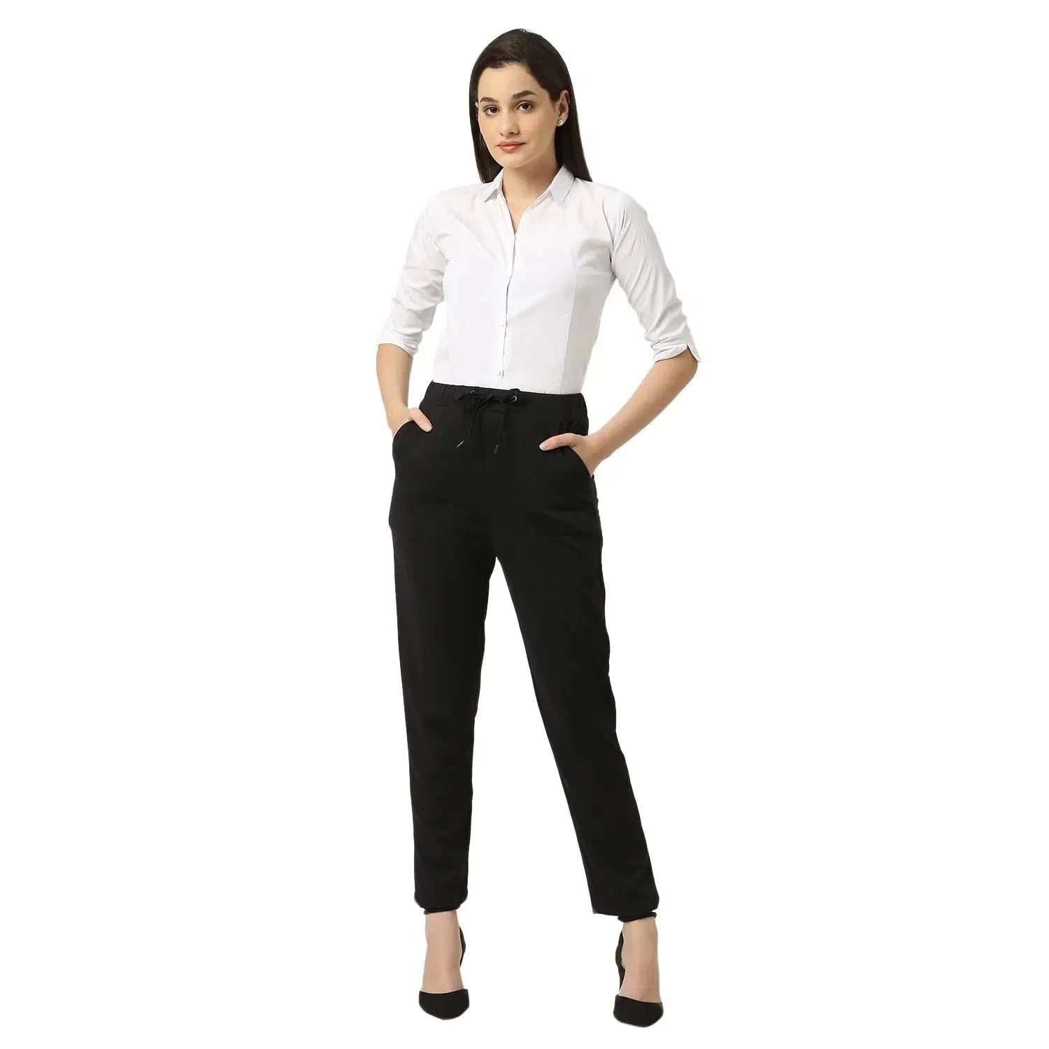 Smarty Pants Women's Cotton Lycra Ankle Length Black Formal Trouser-SMPT-886A-S Trousers Capri Summer