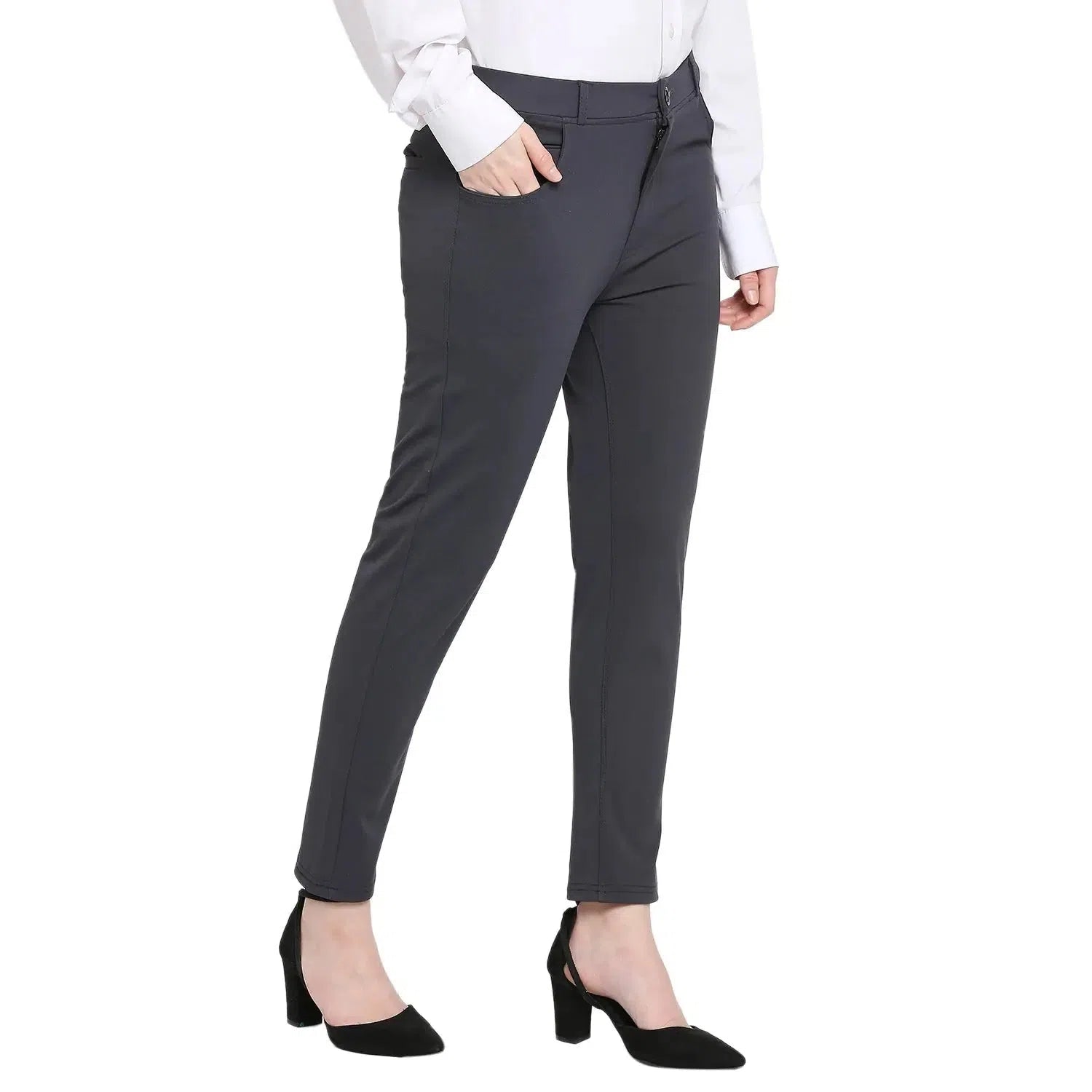 Smarty Pants Women's Cotton Lycra Ankle Length Charcoal Grey Color Formal Trouser Trousers Flared Retro