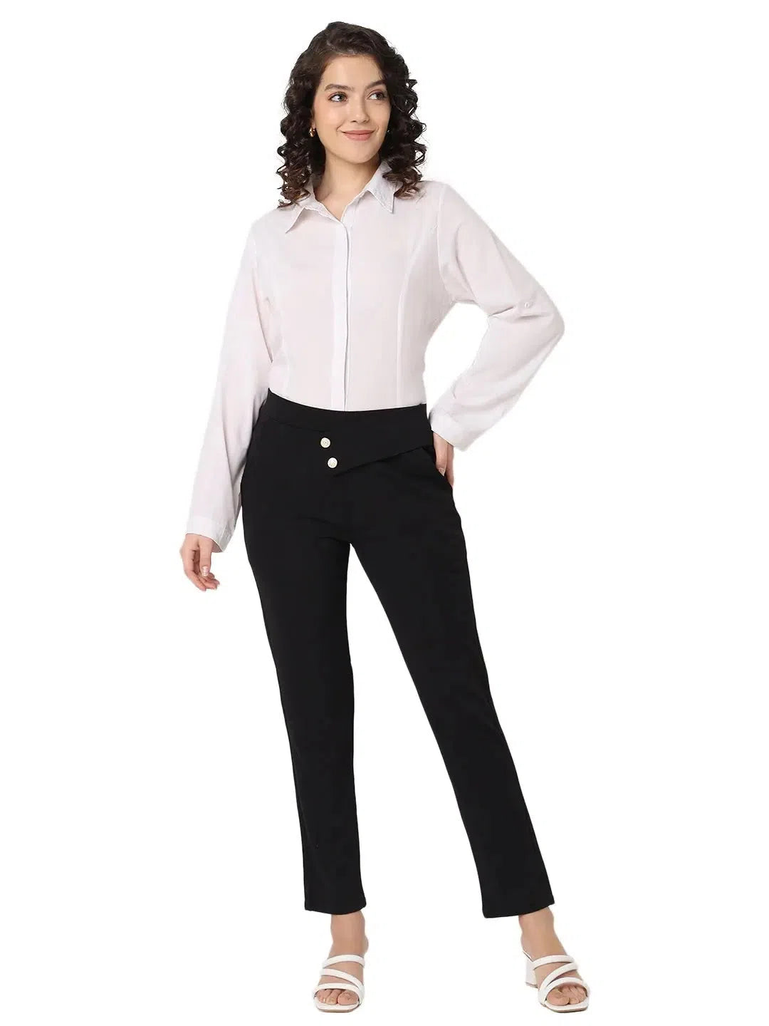 Smarty Pants Women's Cotton Lycra Straight Fit Black Color Formal Trouser Trousers Recommended Stylist