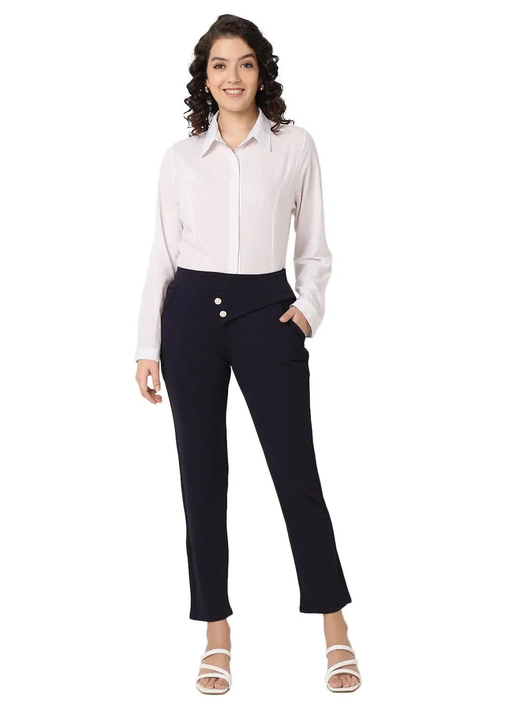 Smarty Pants Women's Cotton Lycra Straight Fit Blue Color Formal Trouser Trousers Top Rated