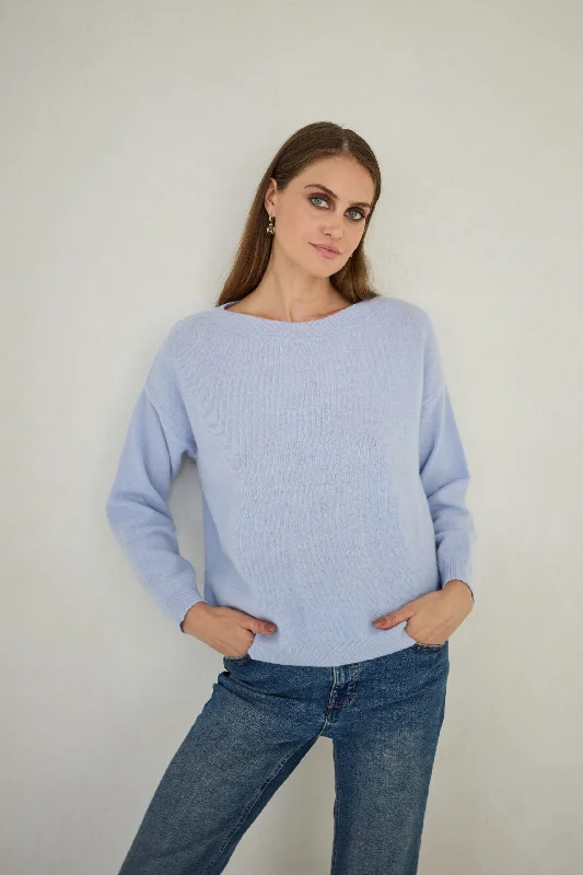 Cashmere Sweater Juliette Pale Blue Front Pockets Side Pockets Patch Pockets