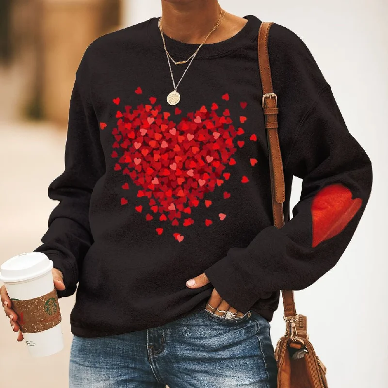 Women's Love Heart Design Casual Round Neck Loose Sweater Cable Knit Ribbed Knit Lace Knit