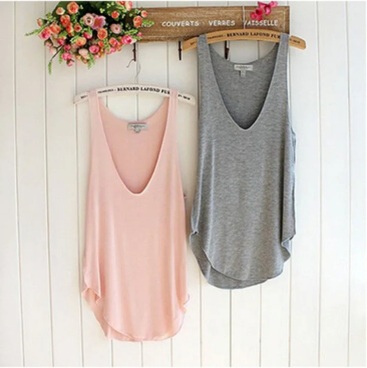 Amazing Fashion Summer Woman Lady Sleeveless V-Neck Candy Color Vest Loose Tank Tops Summer Style off shoulder tank