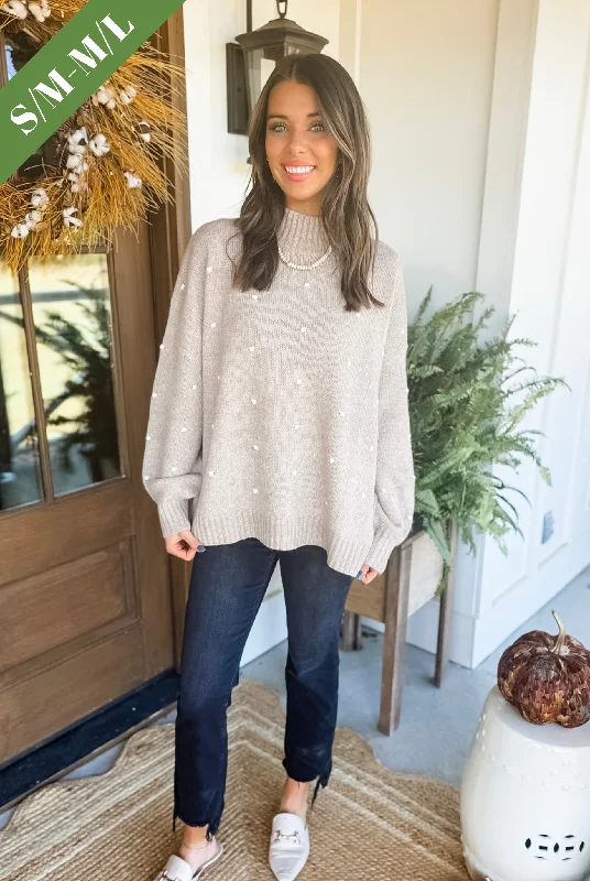 Mud Pie Novie Pom Pom Sweater in Tan Mesh Sweater Canvas Denim