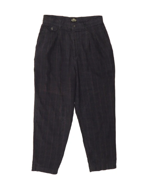 LEE Womens High Waist Chino Trousers US 14 XL W30 L27 Navy Blue Check Trousers Flared Retro